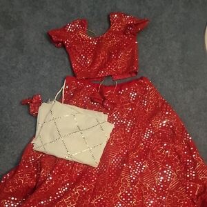 Red Sequin Kids Dress Set